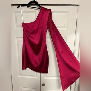 Satin magenta cocktail dress.
